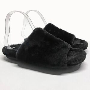 Peter Non Black Shearling Lined Slides Sandals IT 37 US 6.5/7 Ridged Sole Italy